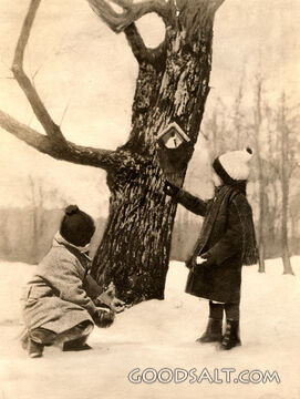 Children with Winter Bird House
