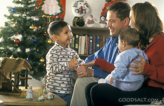 Family Learns About the Manger Scene