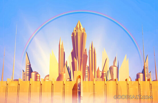 Golden City With Rainbow