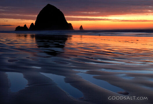 Haystack Rock Silhouette in Orange Sunset