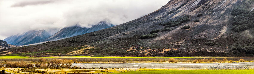 mountainous reaches of river valley